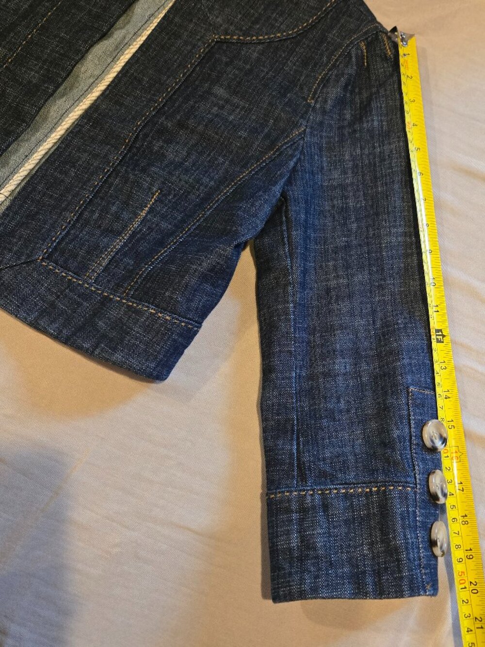 LOFT Cropped Collarless Denim Jacket Blue Jean Blazer Open Front Size 6 - Picture 11 of 15